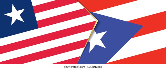 Liberia and Puerto Rico flags, two vector flags symbol of relationship or confrontation.
