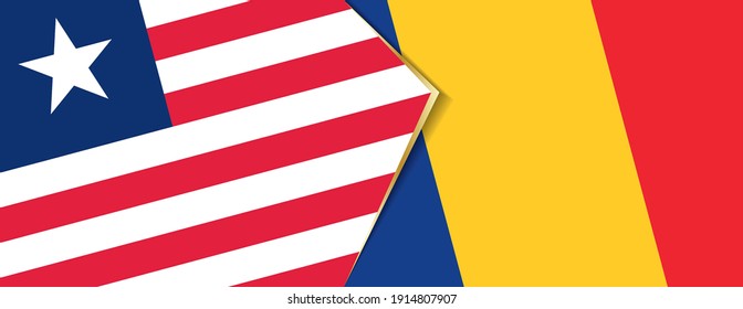 Liberia and Romania flags, two vector flags symbol of relationship or confrontation.
