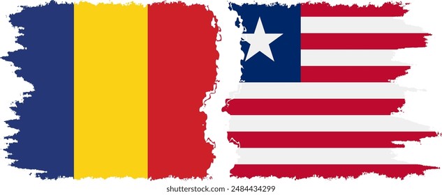 Liberia and Romania grunge flags connection, vector