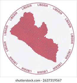 Liberia round logo design. Country shape build of rings. Liberia text around the country. Vector Illustration.
