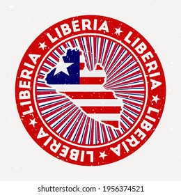 Liberia round stamp. Logo of country with flag. Vintage badge with circular text and stars, vector illustration.