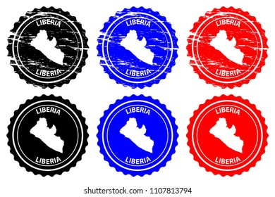 Liberia - rubber stamp - vector, Republic of Liberia map pattern - sticker - black, blue and red