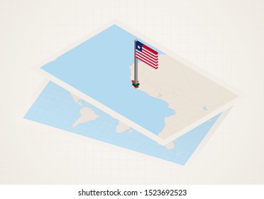Liberia selected on map with 3D flag of Liberia. Vector paper map.