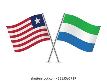 Liberia and Sierra Leone crossed flags. Liberian and Sierra Leonean flags on a white background. Vector icon set. Vector illustration.