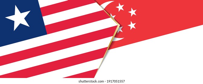 Liberia and Singapore flags, two vector flags symbol of relationship or confrontation.