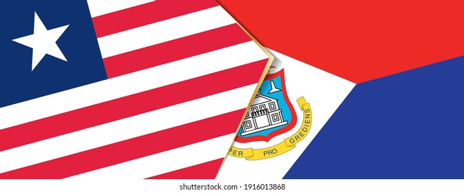 Liberia and Sint Maarten flags, two vector flags symbol of relationship or confrontation.