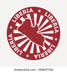 Liberia stamp. Travel red rubber stamp with the map of country, vector illustration. Can be used as insignia, logotype, label, sticker or badge of the Liberia.