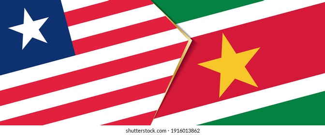 Liberia and Suriname flags, two vector flags symbol of relationship or confrontation.