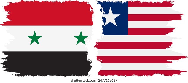 Liberia and Syria grunge flags connection, vector
