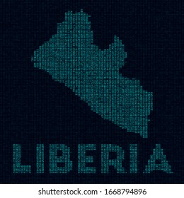 Liberia tech map. Country symbol in digital style. Cyber map of Liberia with country name. Captivating vector illustration.