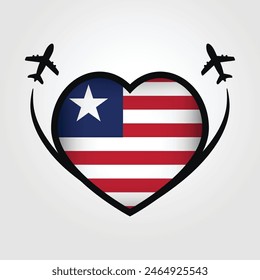 Liberia Travel Heart Flag With Airplane Icons