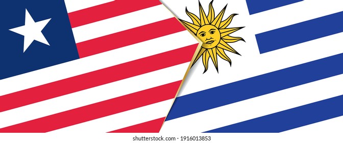 Liberia und Uruguay Flaggen, zwei Vektorfahnen Symbol der Beziehung oder Konfrontation.