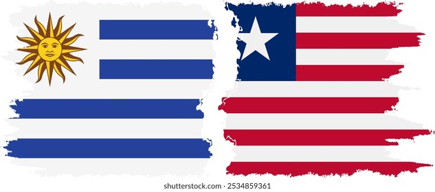 Conexión de banderas grunge de Liberia y Uruguay, Vector