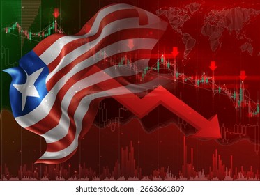 Liberia, Vektor 3D Flagge Finanzaustausch Trend nach unten
