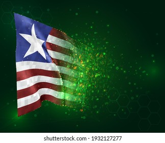 Liberia, vector 3d flag on green background with polygons and data numbers