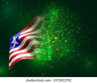 Liberia, vector 3d flag on green background with polygons and data numbers