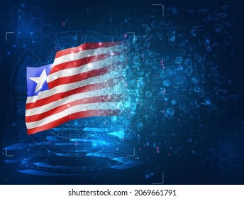 Liberia, vector 3d flag on blue background with hud interfaces