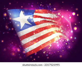 Liberia, vector 3d flag on pink purple background with lighting and flares