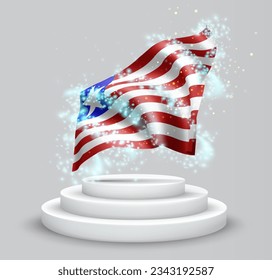 Liberia, vector 3d flag on the podium surrounded by a whirlwind of magical radiance