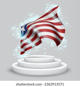 Liberia, vector 3d flag on the podium surrounded by a whirlwind of magical radiance