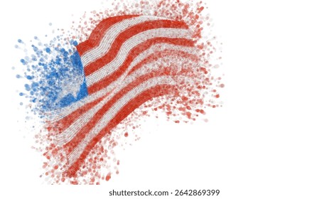 Liberia, vector 3d flag with a splash of paint dots, explosion of colored dots