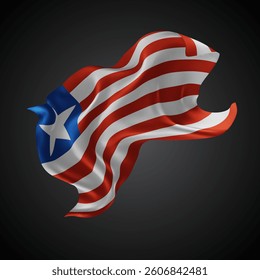 Liberia, vector 3d flag with waves on a black background
