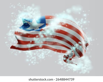Liberia, Vektor 3D-Flagge im Wirbelwind von magischer Ausstrahlung