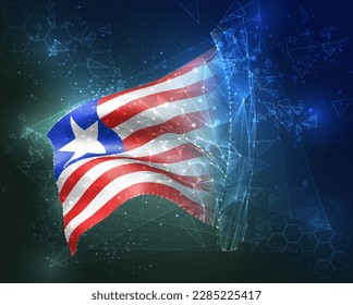 Liberia,  vector flag, virtual abstract 3D object from triangular polygons on a blue background