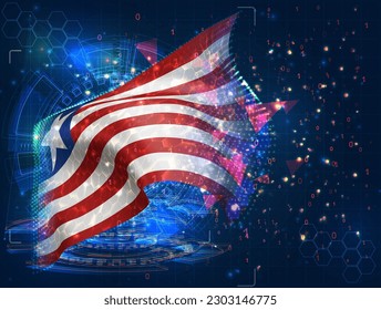 Liberia,  vector flag, virtual abstract 3D object from triangular polygons on a blue background