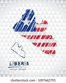 Liberia vector map with flag inside isolated on a white background. Sketch chalk hand drawn illustration