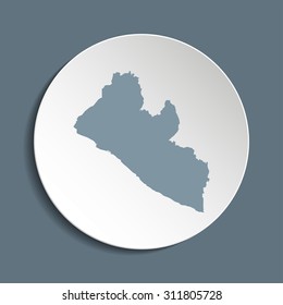 Liberia vector map on a paper circle. Cut out from white paper icon map of Liberia. Vector icon map of Liberia on dark background. Paper cut style country map. 