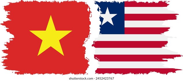 Liberia and Vietnam grunge flags connection, vector