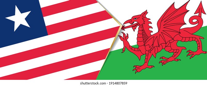 Liberia and Wales flags, two vector flags symbol of relationship or confrontation.