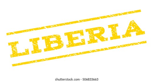 Liberia watermark stamp. Text caption between parallel lines with grunge design style. Rubber seal stamp with dirty texture. Vector yellow color ink imprint on a white background.