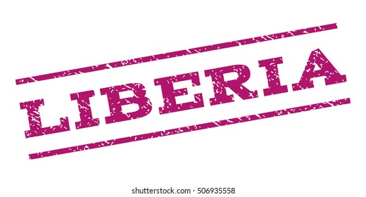 Liberia watermark stamp. Text caption between parallel lines with grunge design style. Rubber seal stamp with dust texture. Vector purple color ink imprint on a white background.