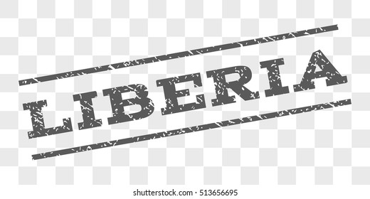 Liberia watermark stamp. Text caption between parallel lines with grunge design style. Rubber seal stamp with dirty texture. Vector grey color ink imprint on a chess transparent background.