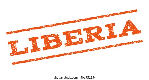 Liberia watermark stamp. Text tag between parallel lines with grunge design style. Rubber seal stamp with unclean texture. Vector orange color ink imprint on a white background.
