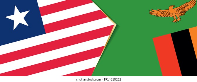 Liberia and Zambia flags, two vector flags symbol of relationship or confrontation.