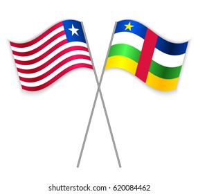 Liberian and Central African crossed flags. Liberia combined with Central African Republic isolated on white. Language learning, international business or travel concept.