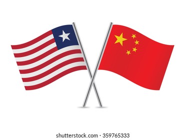 Liberian and Chinese flags. Vector illustration.