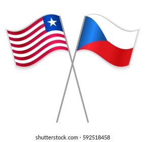 Liberian and Czech crossed flags. Liberia combined with Czech Republic isolated on white. Language learning, international business or travel concept.