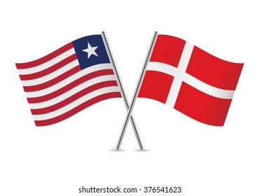 Liberian and Danish flags. Vector illustration.