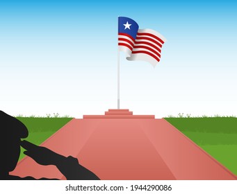 The Liberian flag flew above the pole with the image of a soldier saluting the flag