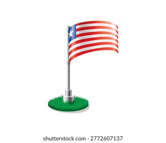 Liberian flag on a flagpole mounted on the grass