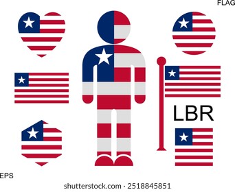 Liberian flag set. Isolated Liberian flag on white background