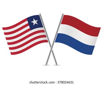 Liberian and Netherlands flags. Vector illustration.