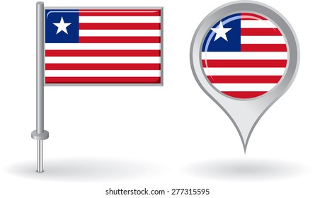 Liberian pin icon and map pointer flag. Vector