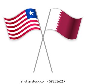 Liberian and Qatari crossed flags. Liberia combined with Qatar isolated on white. Language learning, international business or travel concept.