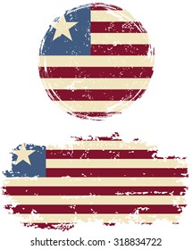 Liberian round and square grunge flags. Vector illustration. Grunge effect can be cleaned easily. 