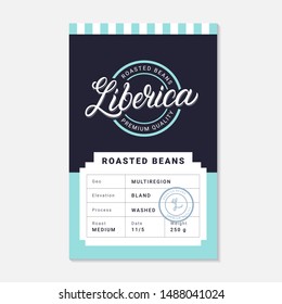 Liberica coffee beans packaging label design template. Hand written lettering. Vintage retro old school style. Vector illustration.